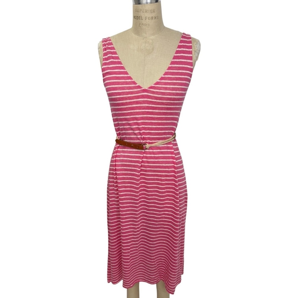 Calypso St. Barth Belted Dress Size XS Pink Stripe 100% Linen Sleeveless
